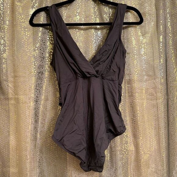 Badgley Mischka Dark Brown Beaded Tassel Surplice One Piece Swimsuit 8 - Picture 2 of 7